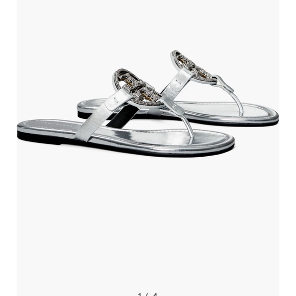 Tory Burch Miller Pave Metallic Leather Sandals - Picture 8 of 11